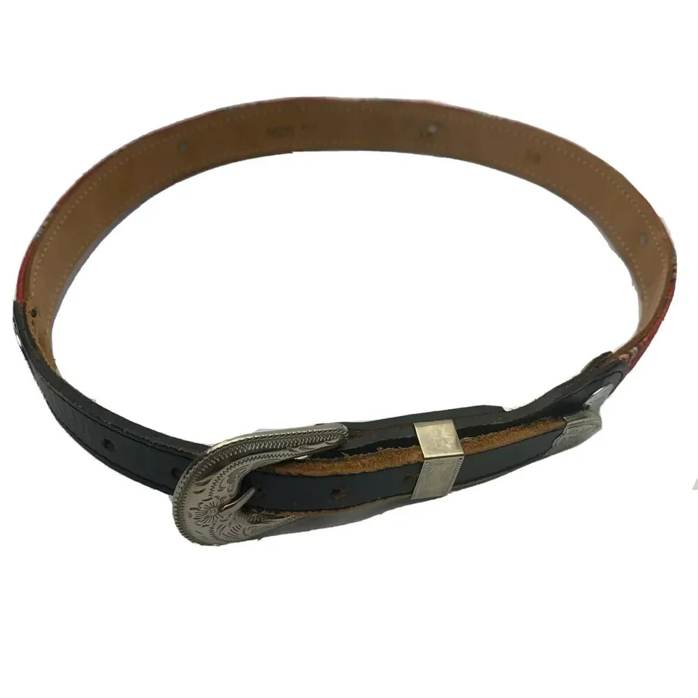 Circle‎ Y of Yoakum Women's Red Leather Navajo Fabric Weave Western Belt Size 28